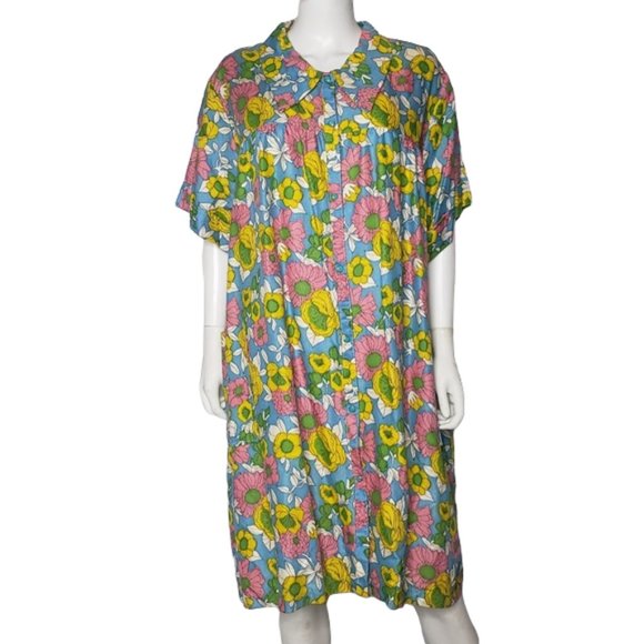 Vintage Lane Bryant 60s Colorful Floral House Coat Plus Size 50-52 - Picture 15 of 15